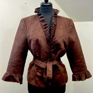 Brown suede ruffled collar jacket
